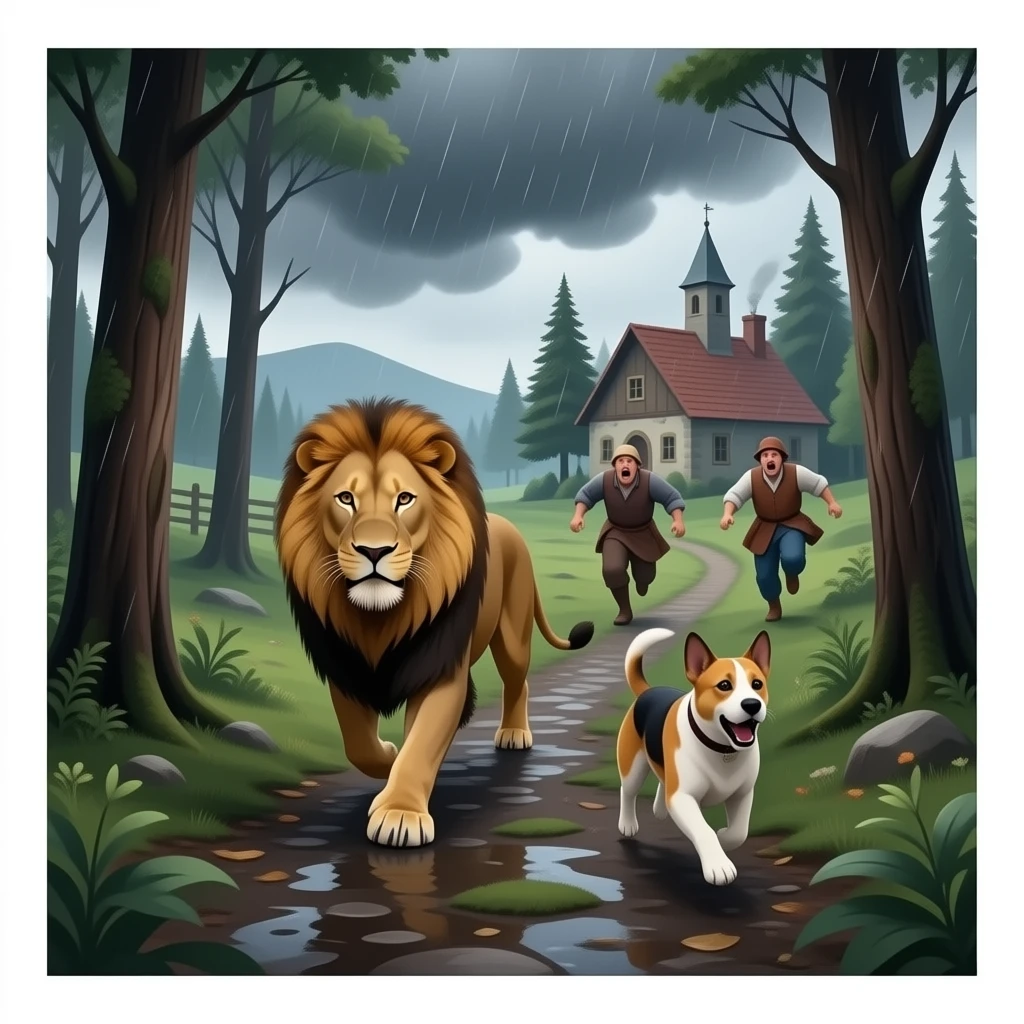 quiero que en publo entre un leon y un perrro por el bosque que sea realista i la gente este asustada pero que llegen a el pueblo que la gnte tenga miedo y empieze a correr la gente tenga mucho miedo i corra porque ello vienen y el perro y el leon quiera asustarlos emoji