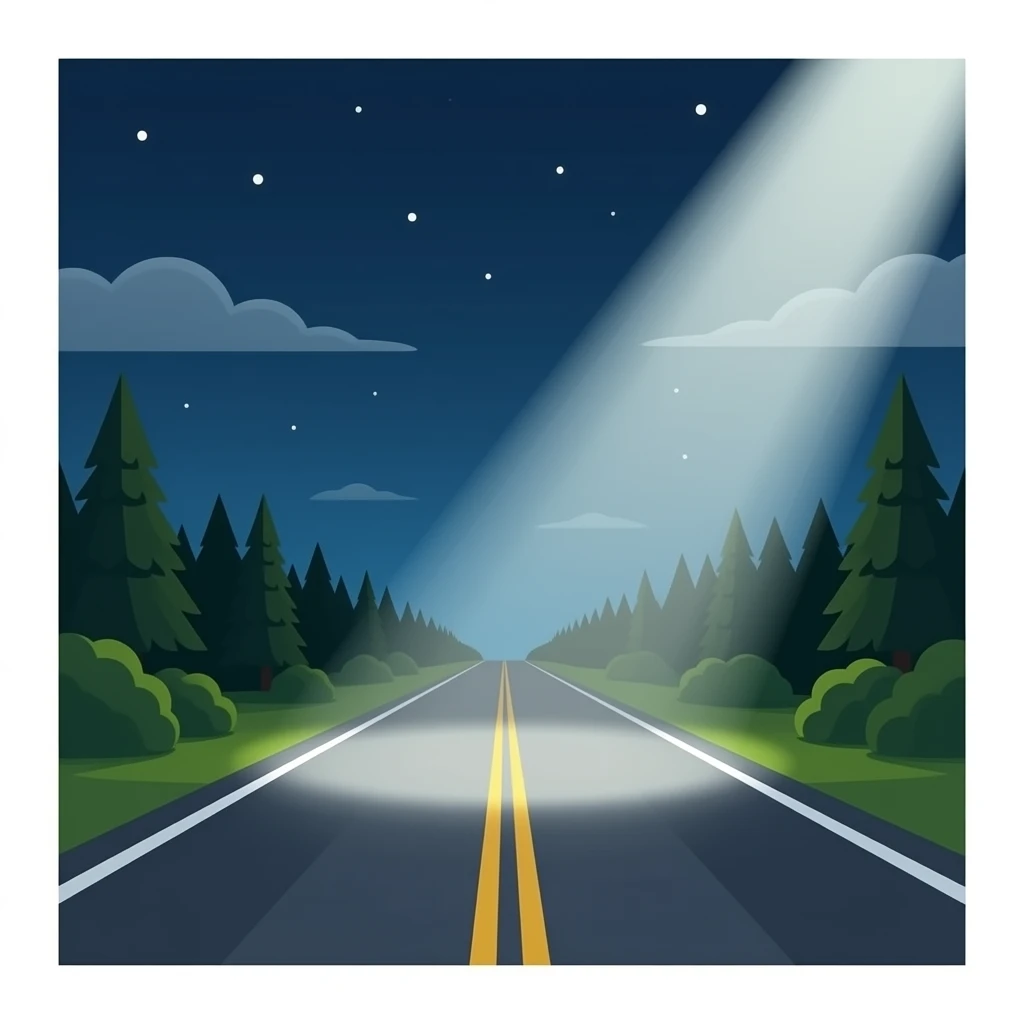 A light beam on the road shinning through the darkness of night brightly emoji