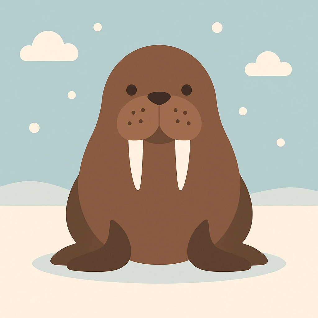 Flat design style walrus in the snow emoji
