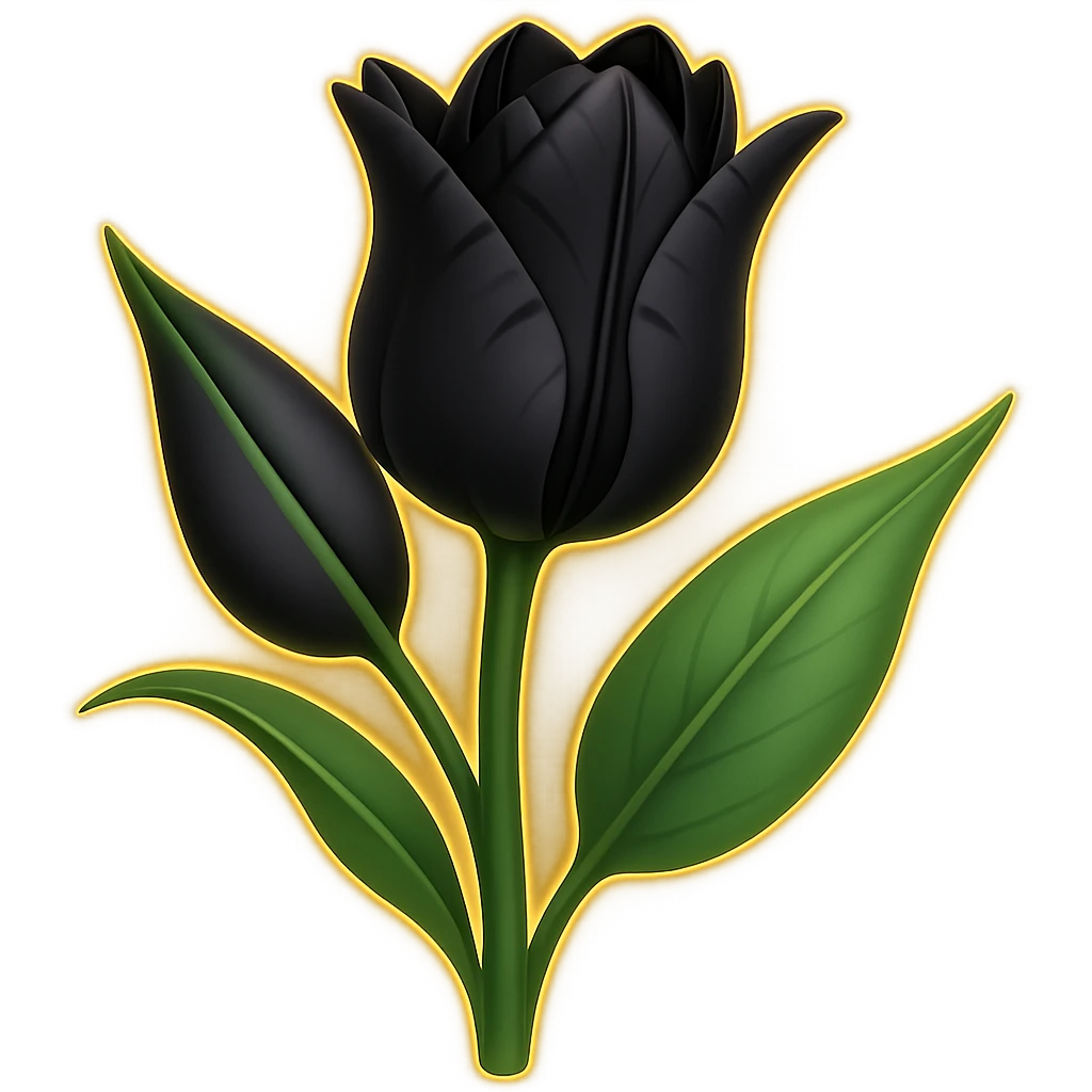 Add a subtle glowing effect around the goth tulip. Keep the background transparent. The style should resemble apple emoji style with clean, smooth, and colorful details typical of apple emojis. emoji