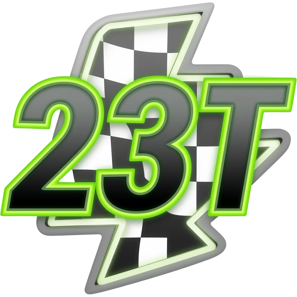 23T in neon green and black for racing numbers and lightening bolts emoji