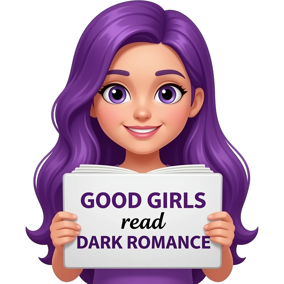 girl with long purple hair with a GOOD GIRLS read DARK ROMANCE sign emoji