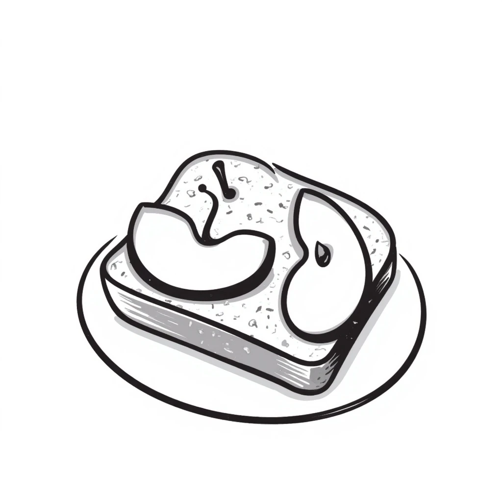 a slice of toast with apple slices on top, hand-drawn doodle style emoji