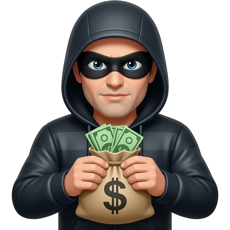 Un ladrón con una bolsa de dinero emoji