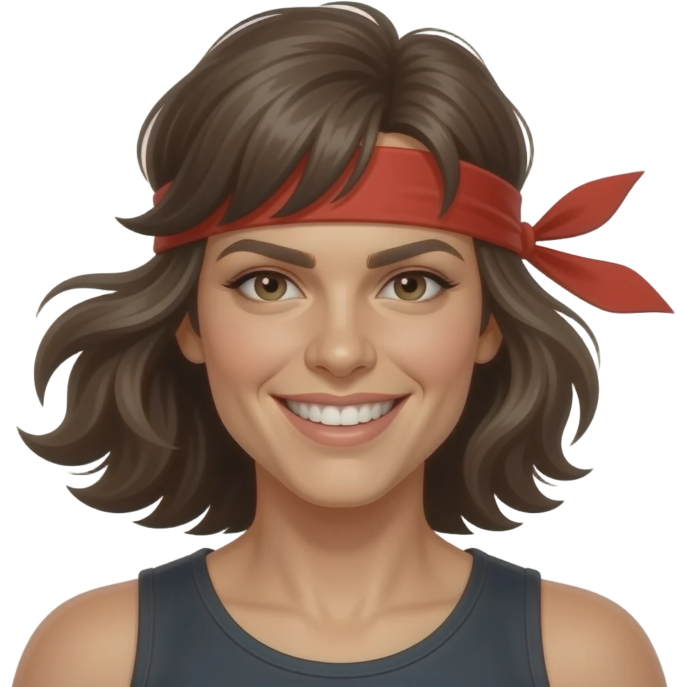 smiley femme avec un bandeau rouge autour du front déterminé comme rambo le bandeau au vent emoji