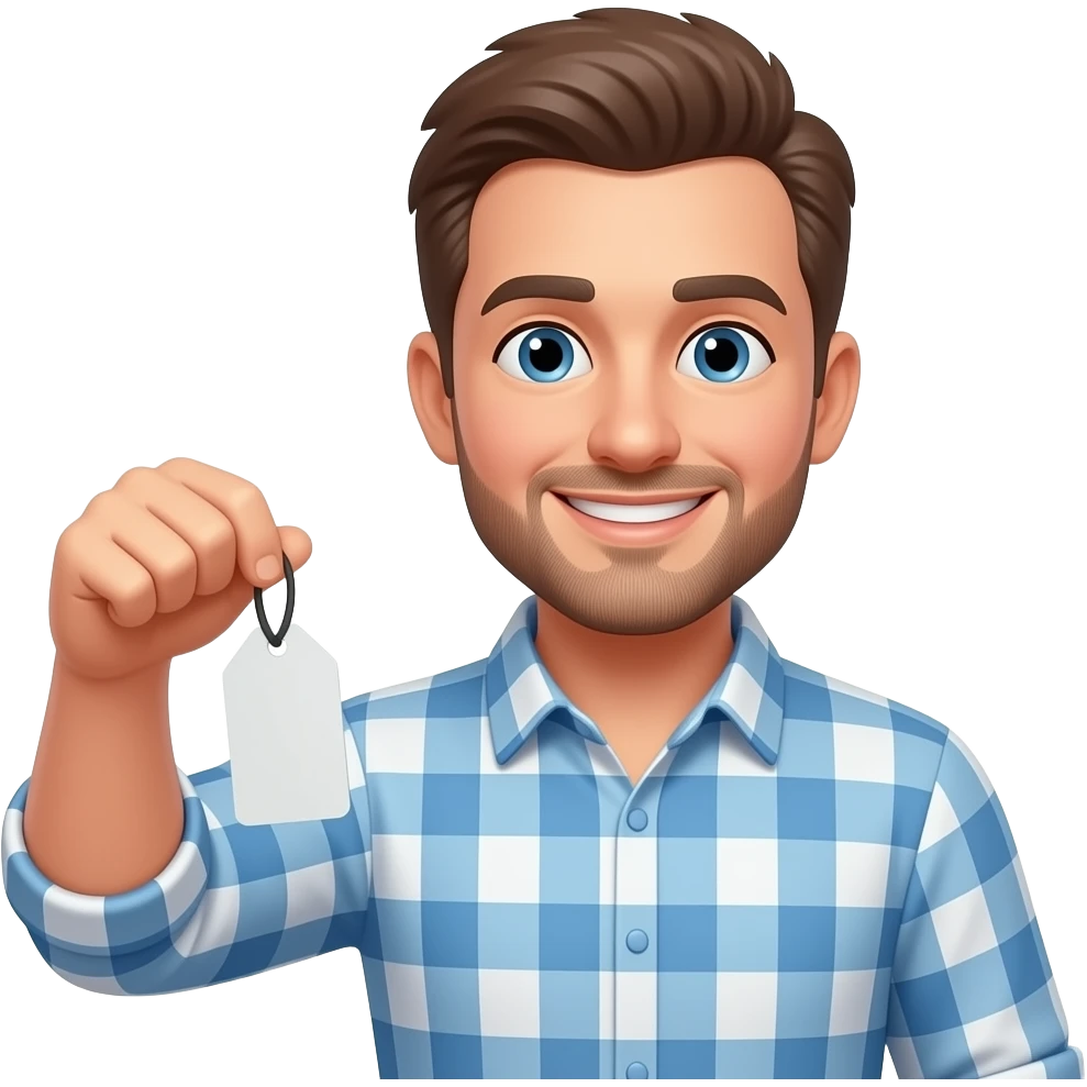 man holding failed tag no smiling emoji