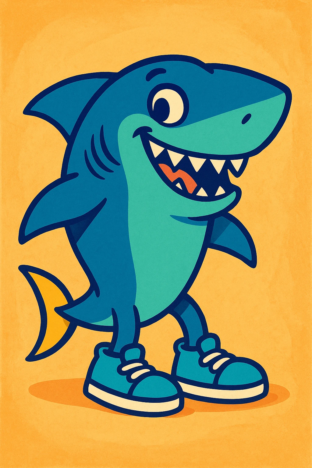 shark with light blue sneakers, colorful cartoon style, bright and cheerful emoji