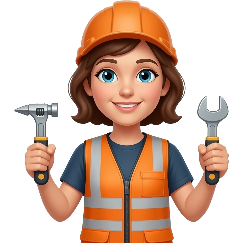 worker woman wearing orange west holding a tools emoji