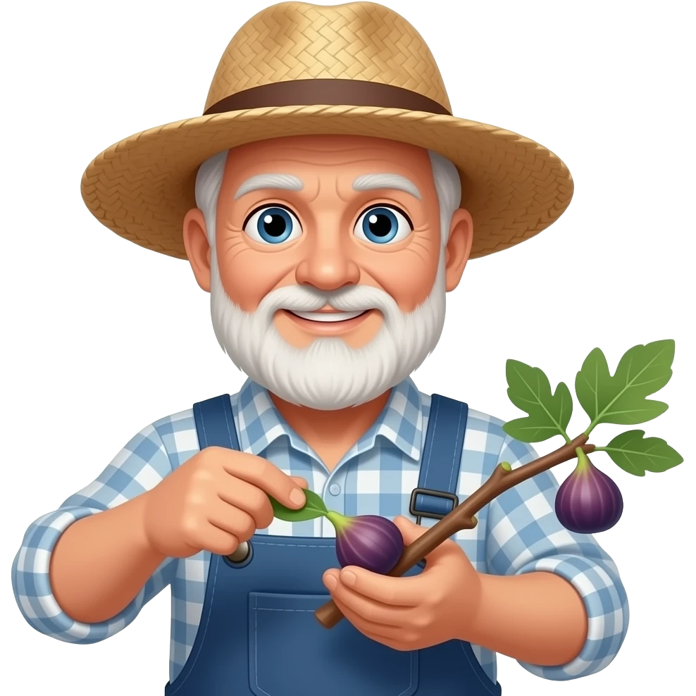 no beard, no mustache 70-year-old man and fig famer emoji