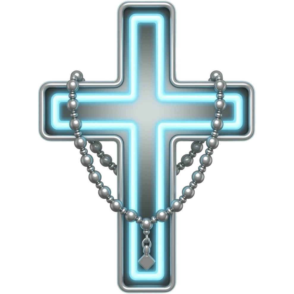 cruz sagrada prata vidro neon com rosário prata vidro neon emoji