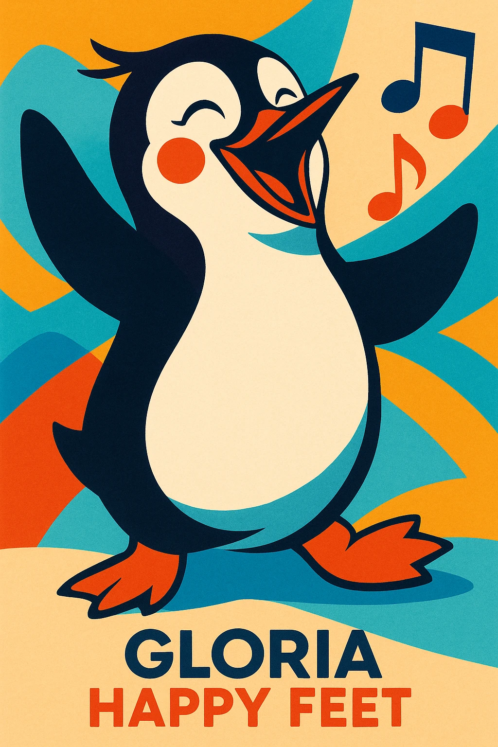 Gloria the penguin from Happy Feet, joyful and singing, vibrant expressive style emoji
