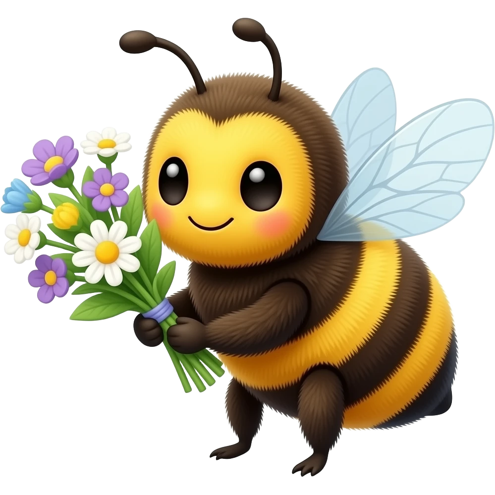 Cute bumblebee holding a bunch of flowers emoji