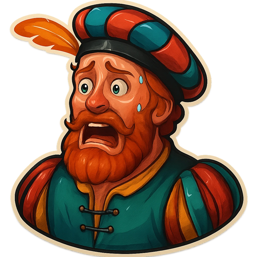 Red-bearded Landsknecht bust showing fear emoji