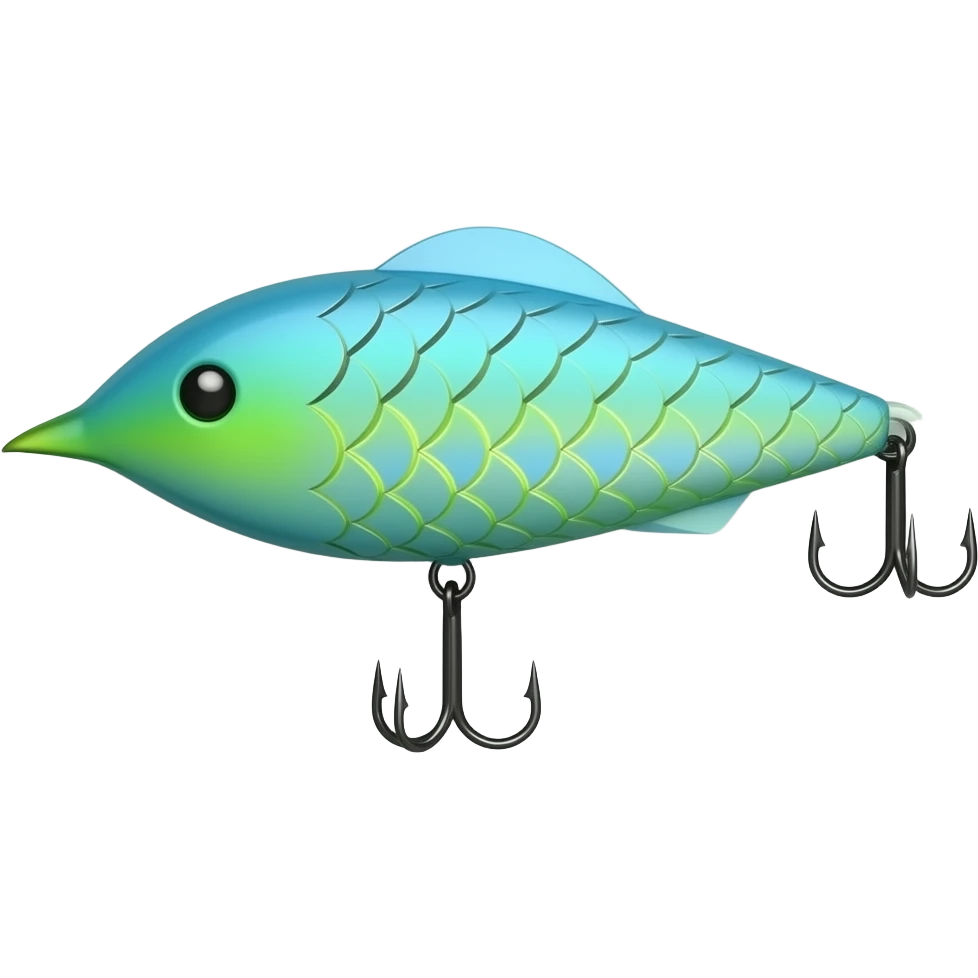 a fishing lure that is neon green and blue and looks like a bird emoji