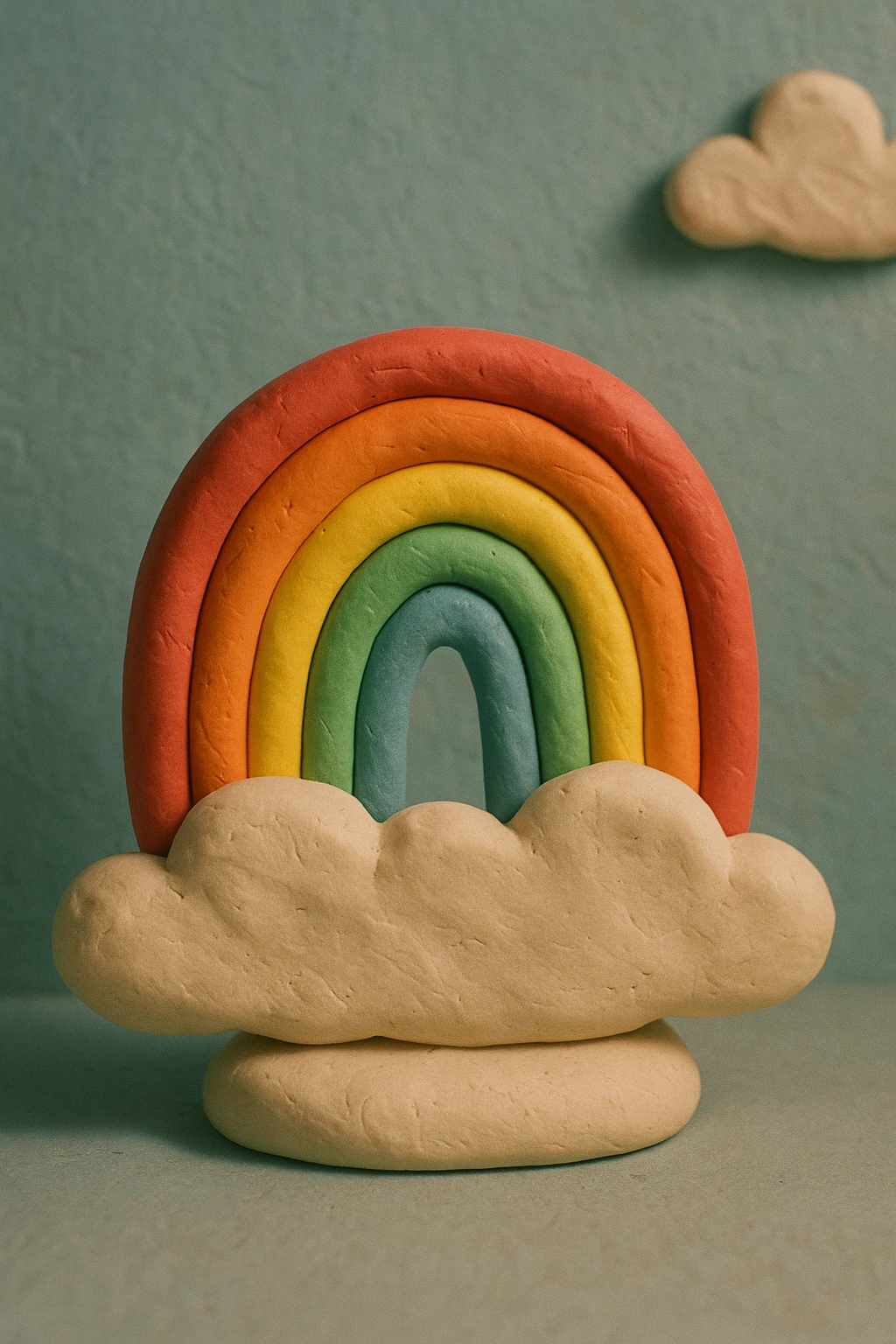 a cloud with a rainbow, claymation style emoji