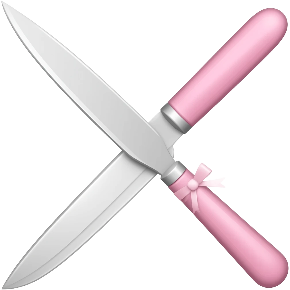 Pastel pink and pastel white dainty neat cute thin slim lanky long sharp edgy knife with a tiny ribbon emoji