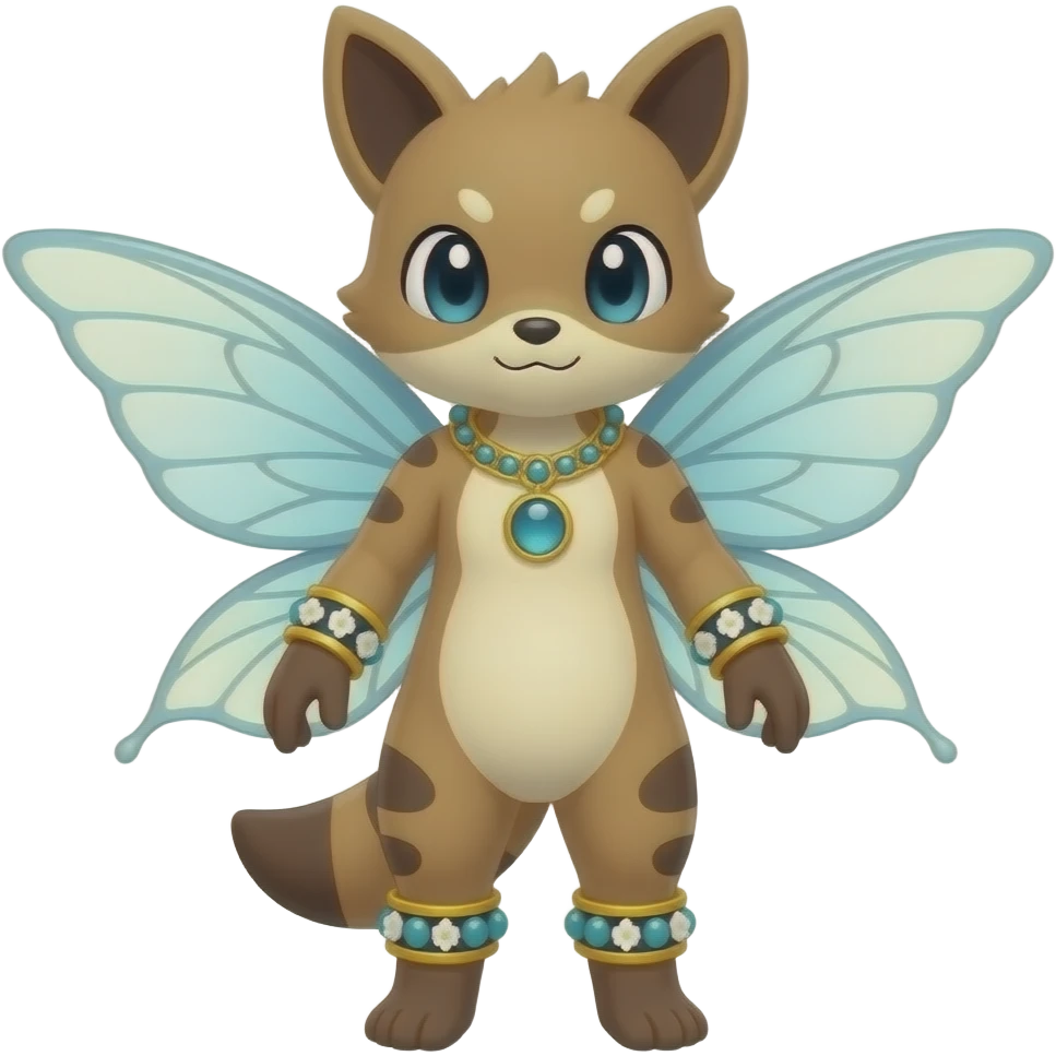 Epic complex divine glorious futuristic detailed dark dusky gloomy pastel pink-pastel-green-pastel-yellow-white-gradient-iridescent, realistic Fakémon-Sprigatito-Floragato-Meowscarada-Trico-Sergal-Serval-Vernid-creature (full body) with bracelets and anklets and fairy wings emoji