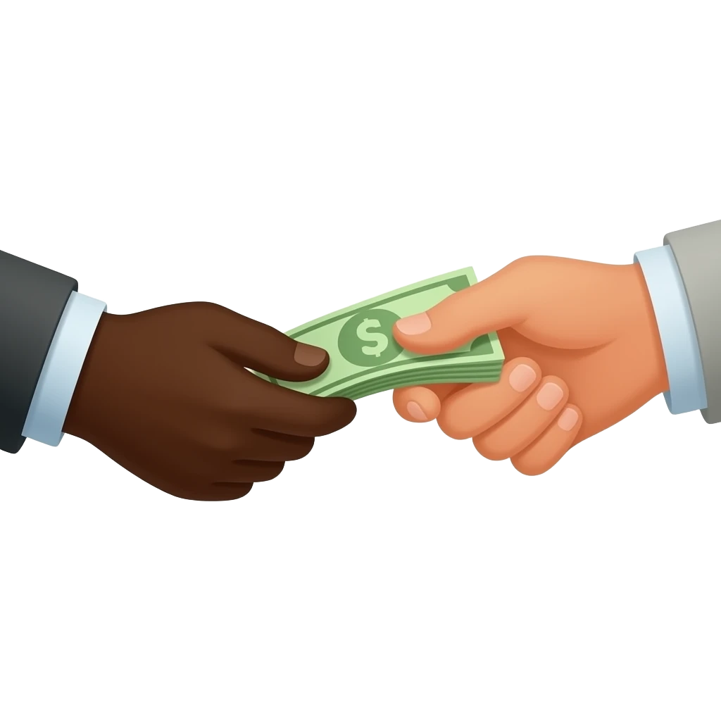 two hands exchanging money, one hand with dark brown skin tone, cash payment, giving money, receiving money, transaction emoji emoji