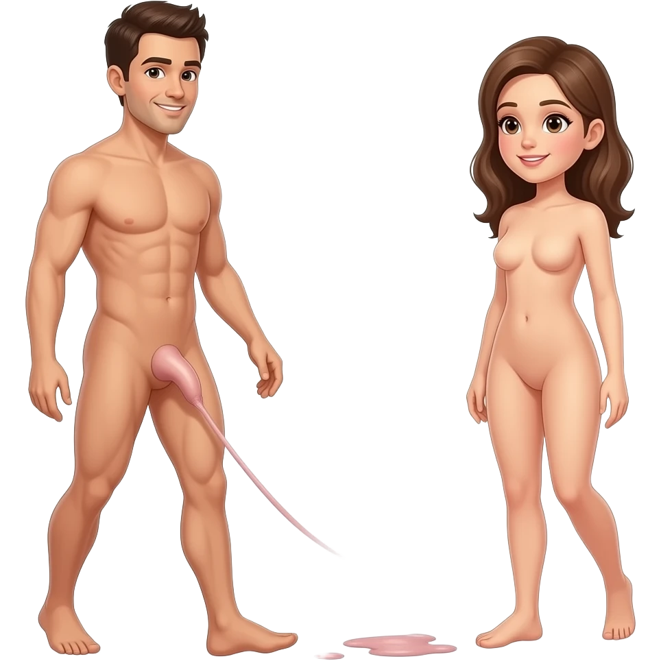 Bot walking around fully naked in public with his Penis dragging  along the floor and a girl fully naled put his penis that is attached to his crotch into her (not mouth) emoji