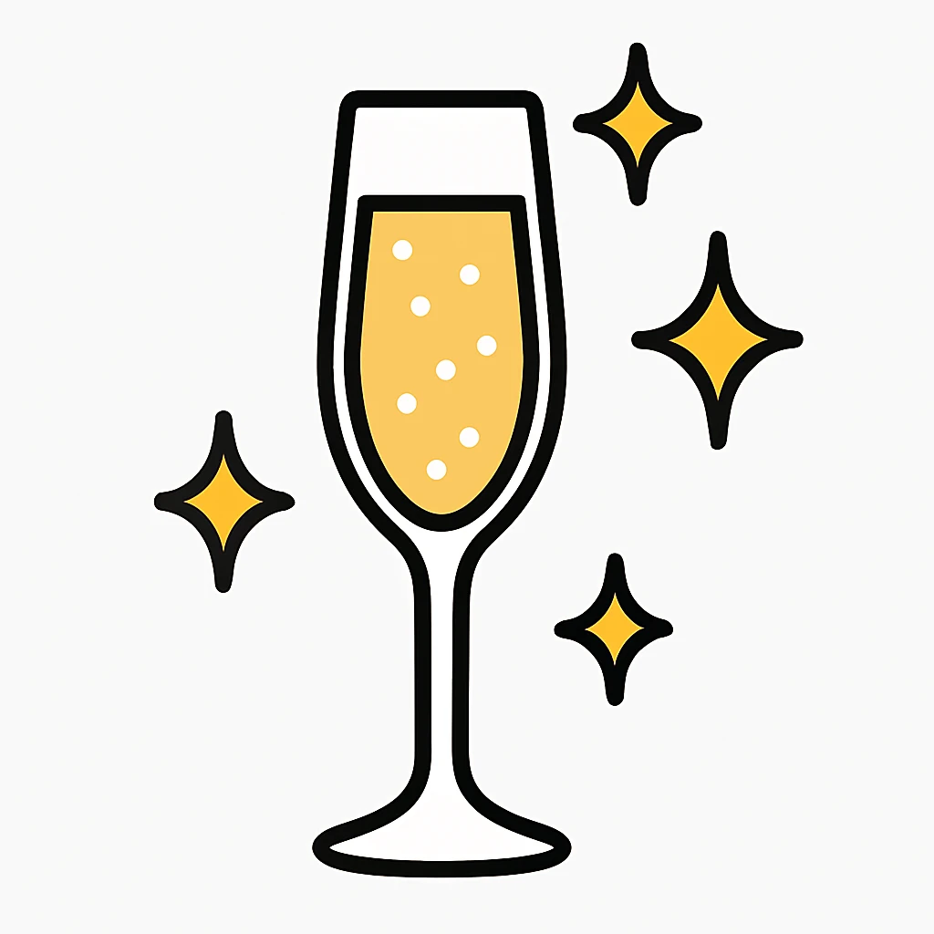 Add sparkles to the champagne glass in a simple and bold style, keeping the emoji style with a white background. emoji