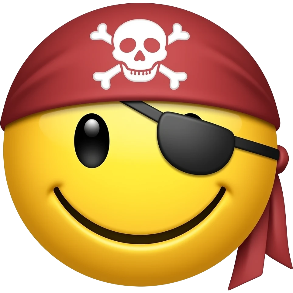 Creature a regular yellow iPhone smiley but make it a pirate emoji