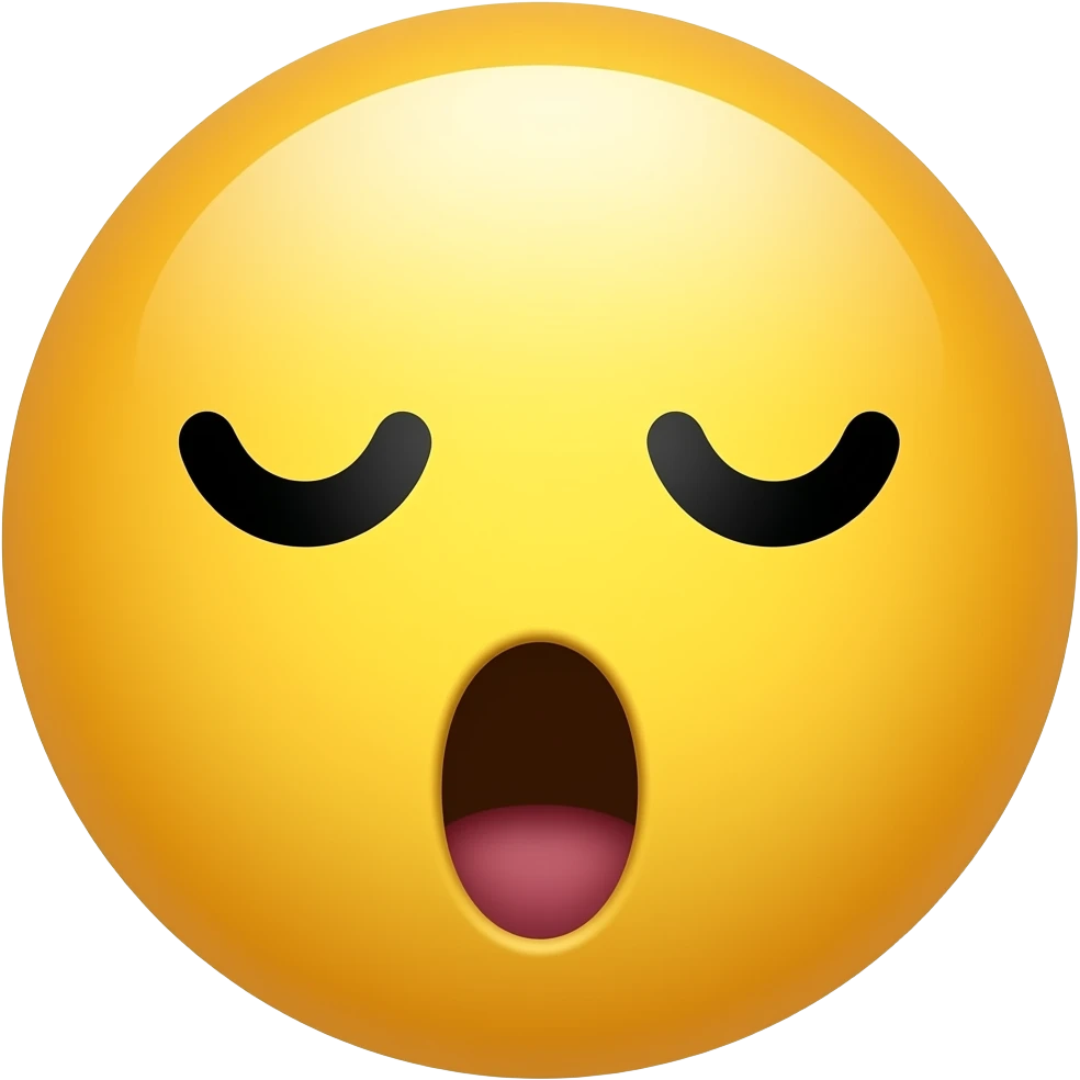 A yellow, round, basic face with eyes closed down and a very wide-open mouth emoji