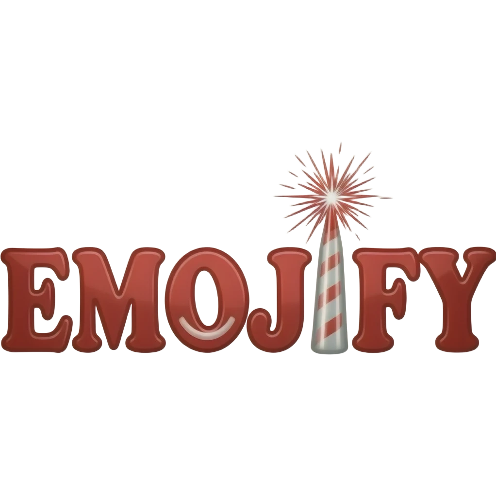 Red text "EMOJIFY" is stretched in height and width. Letter "O" is a smiley face. Letter "I" in the form of a magic wand with sparkles a on the end. Pixel style. emoji
