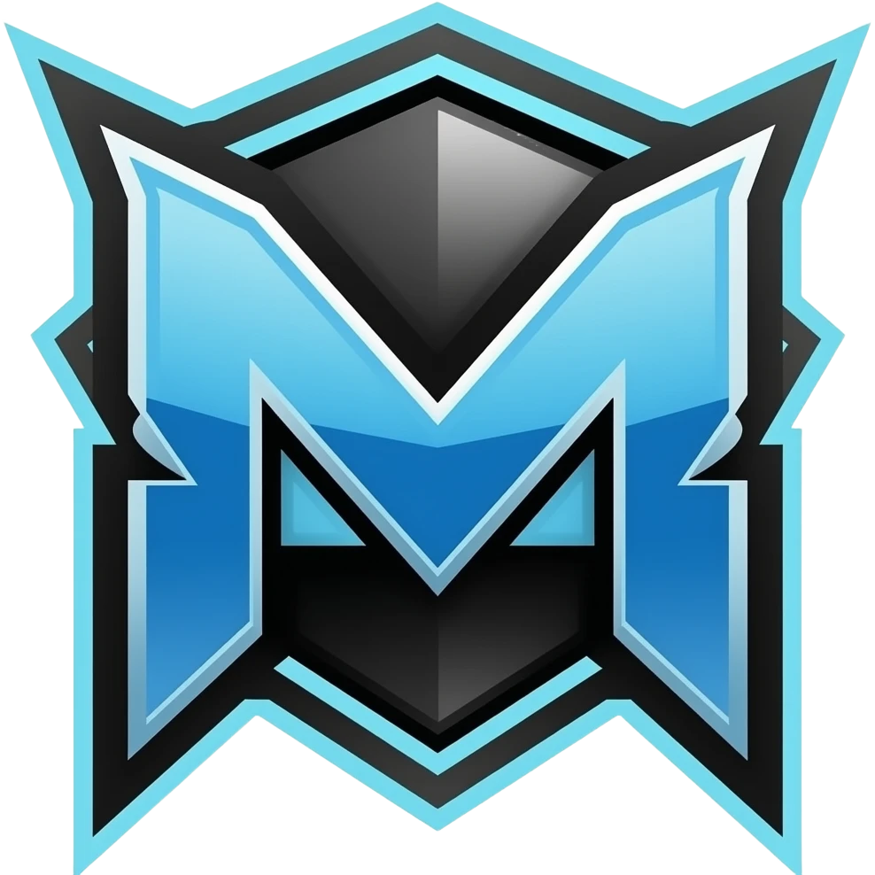 Logo team esport black and blue, no estilo syberpunk com as letras "M" e "R" emoji