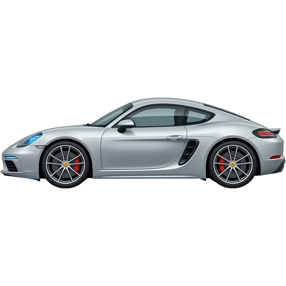 Car Porsche cayman 718 gts silver with blue headlights view on the side emoji