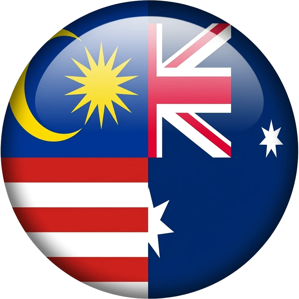 A circular icon combining the flags of Malaysia and Australia, split evenly in half. The left side shows the Malaysian flag, and the right side shows the Australian flag. emoji