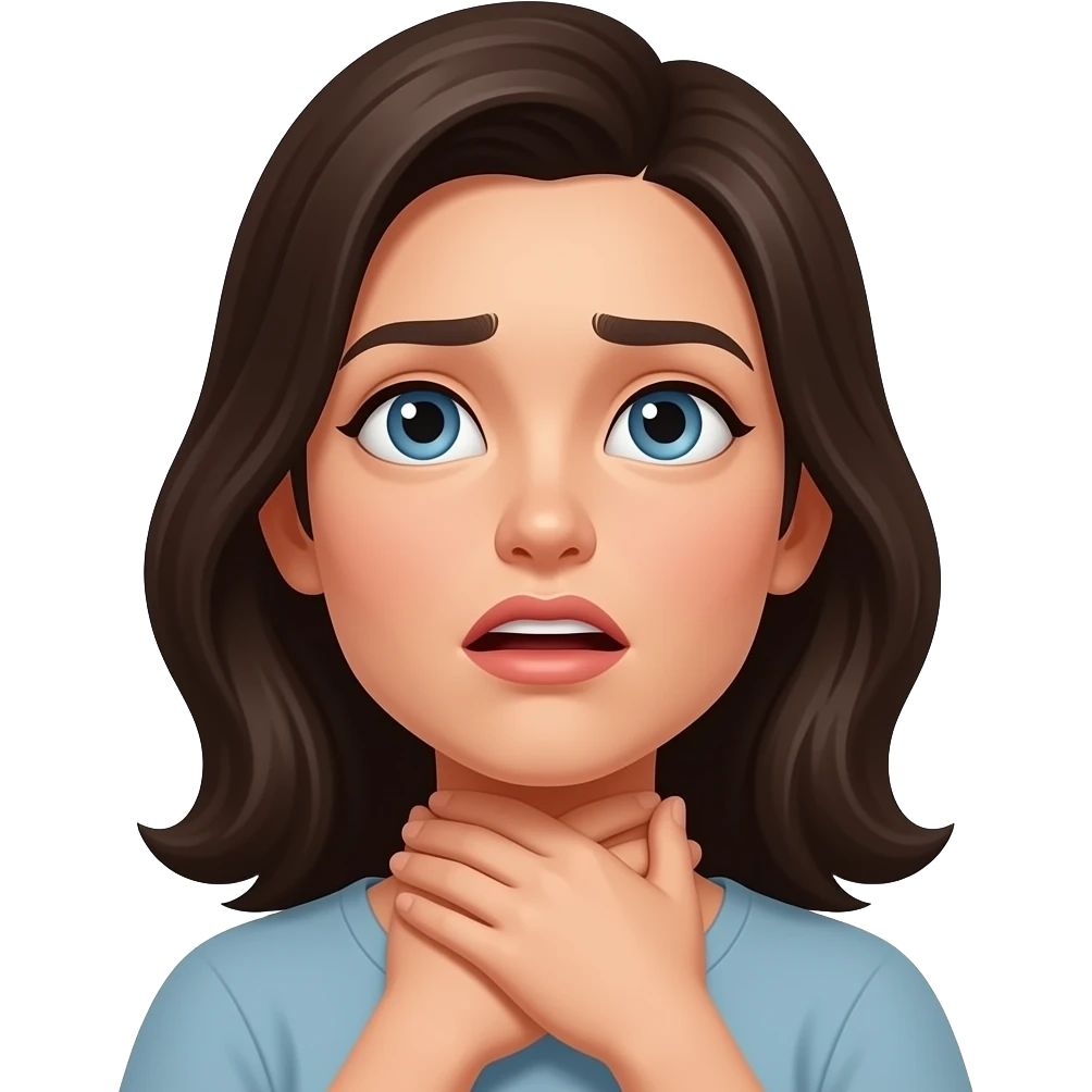 emoji chocking it’s self out with hands around neck eyes looking upwards female dark hair emoji
