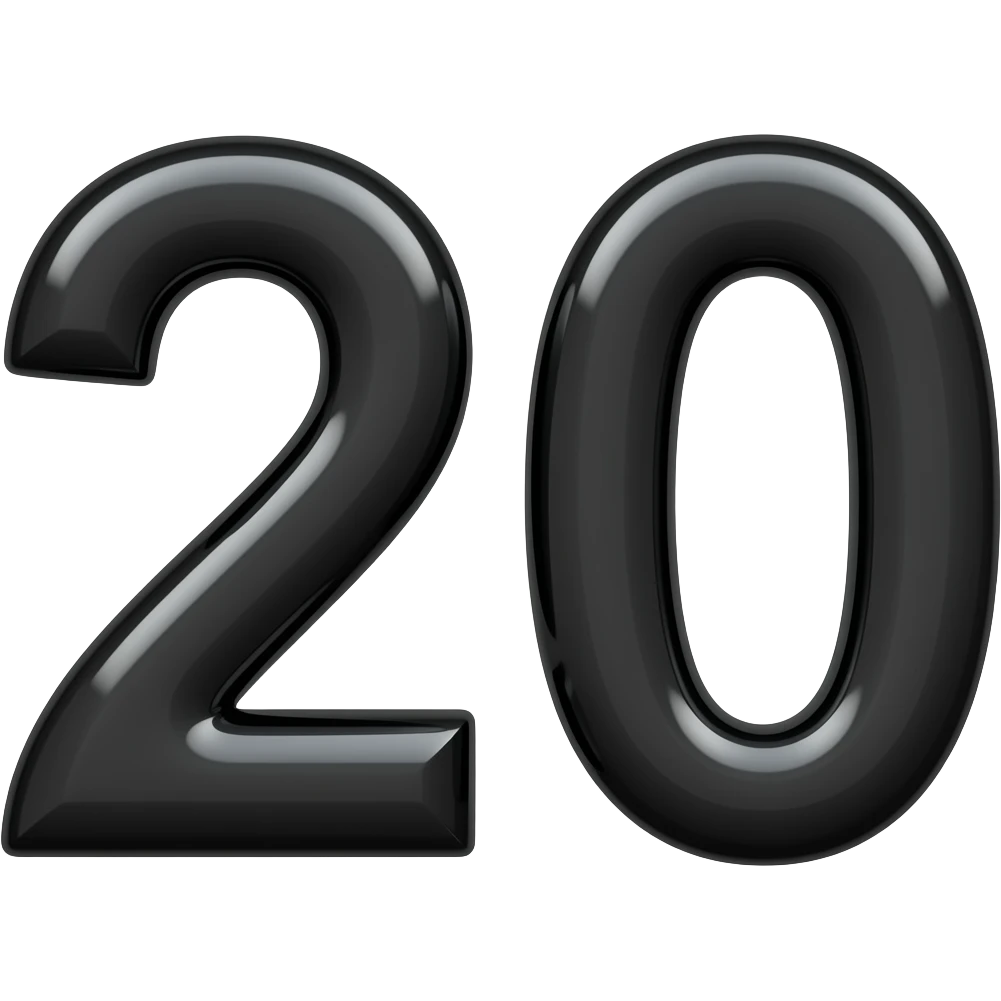 Create an emoji of the number 20 in a glossy black tone and make the number thick. emoji