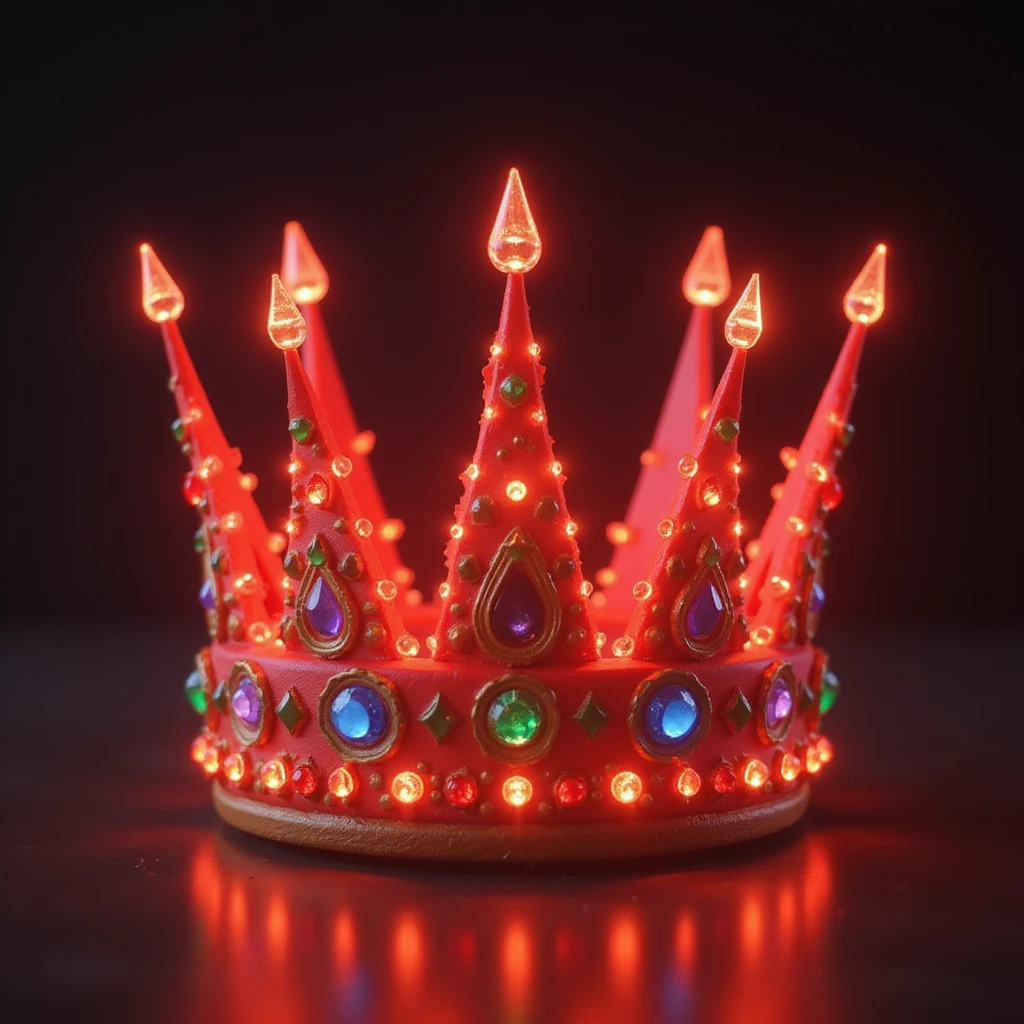 realistic glowing red crown with colorful gems, soft glow, photorealistic emoji