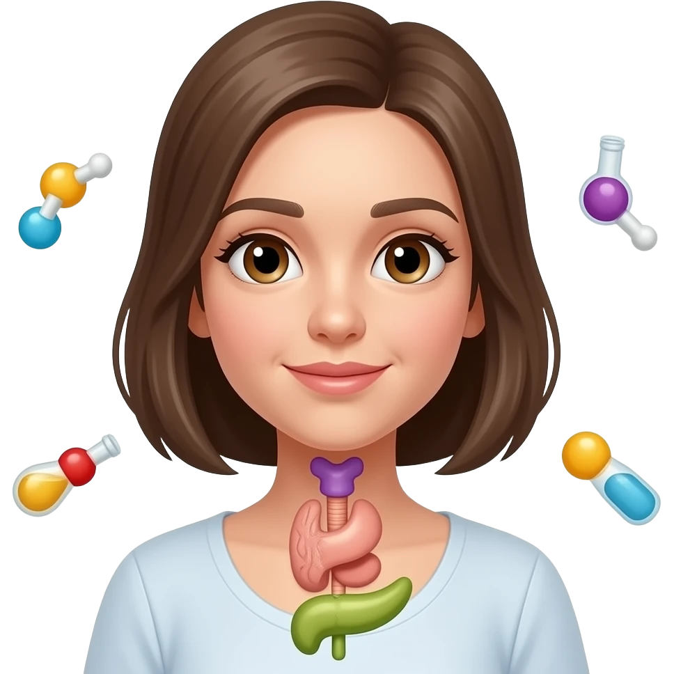 girl with visible pituitary gland, thyroid gland, pancreas in correct places  and hormones around her emoji