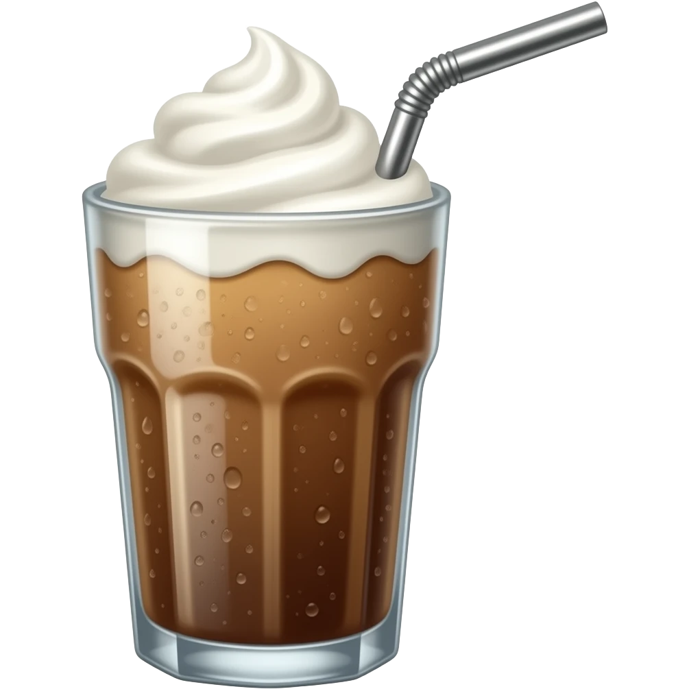 iced coffee with milk in a glass cup with a metal straw emoji