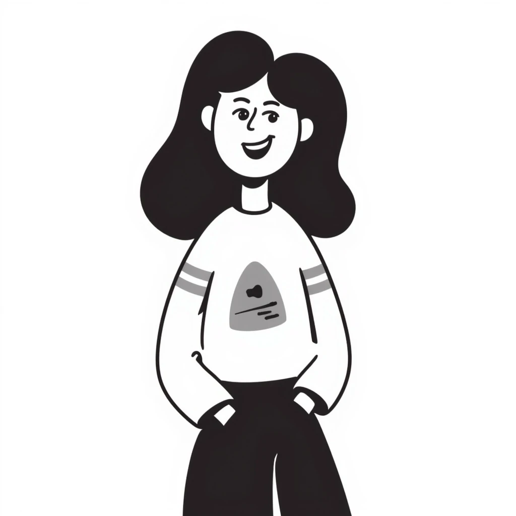 smiling woman, hand-drawn doodle style emoji