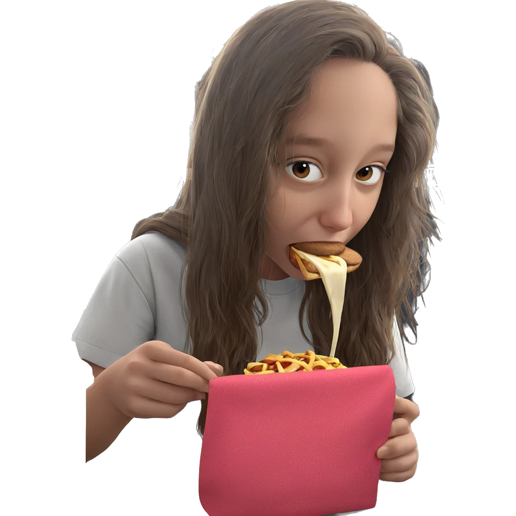 brown-haired girl enjoying food emoji