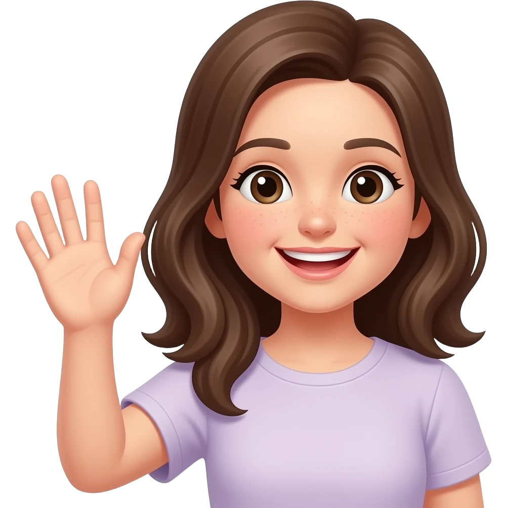 Девочка более счастливая махает рукой emoji