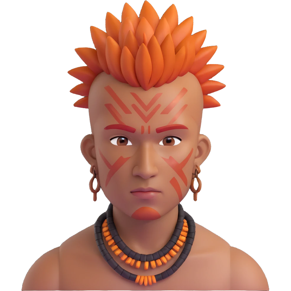 indigenous man with mohawk hairstyle and reddish-copper skin tone, strong facial features emoji