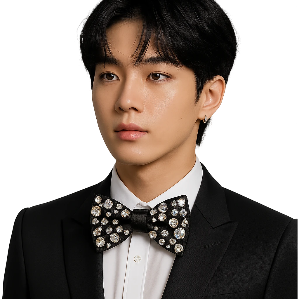 kpop idol bow tie with crystal gems, fashionable emoji