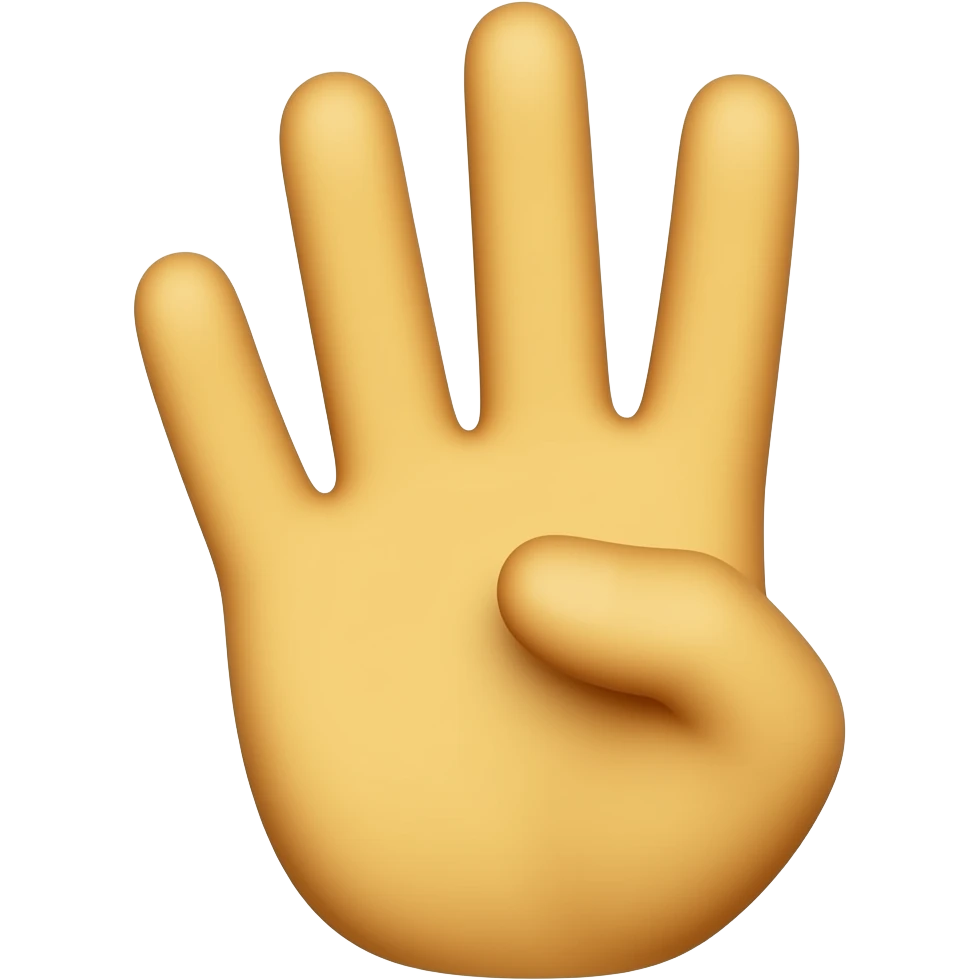 Hand that show number 4 with fingers and the thumb is folded inwards and the hand is yellow like the emojis on iphone without the Apple behind emoji