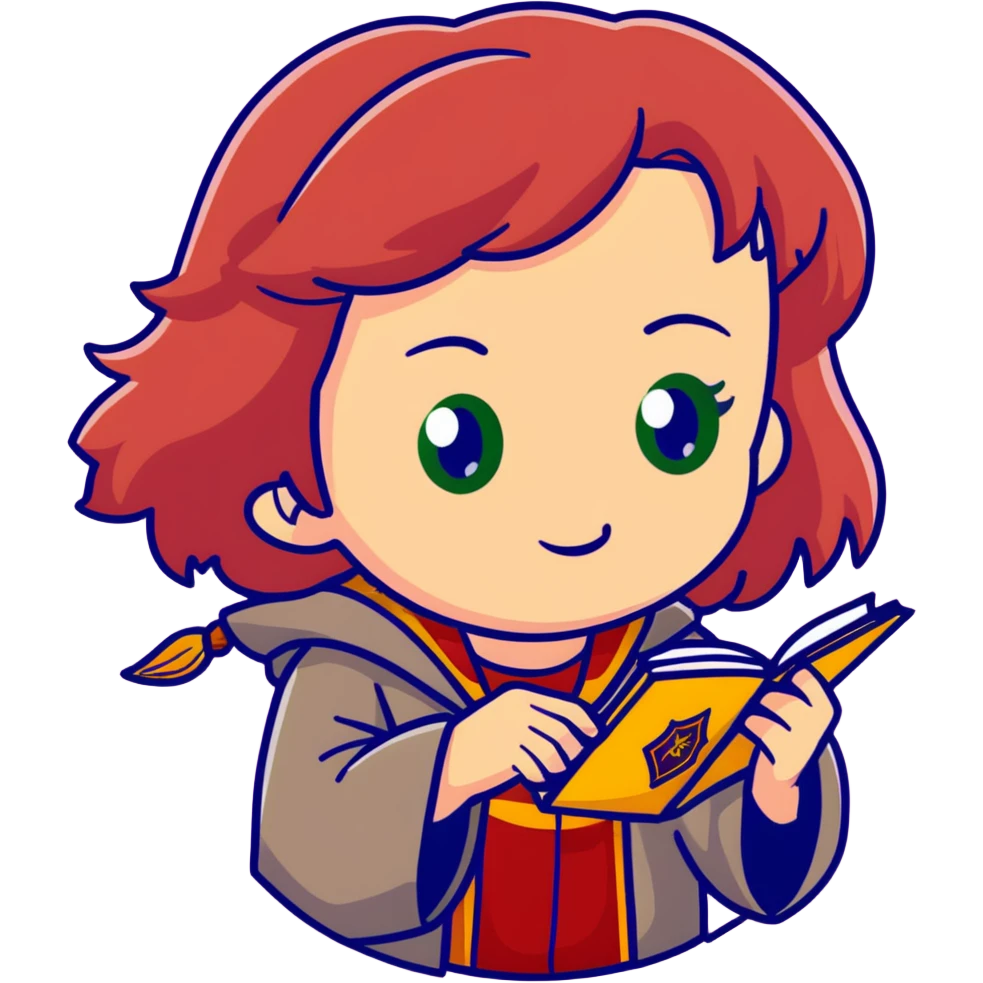 Cute Hermione casting a spell, Gryffindor colors emoji