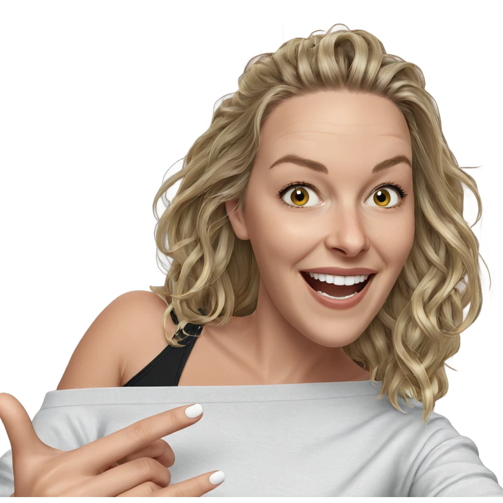 blonde girl with joyful smile emoji