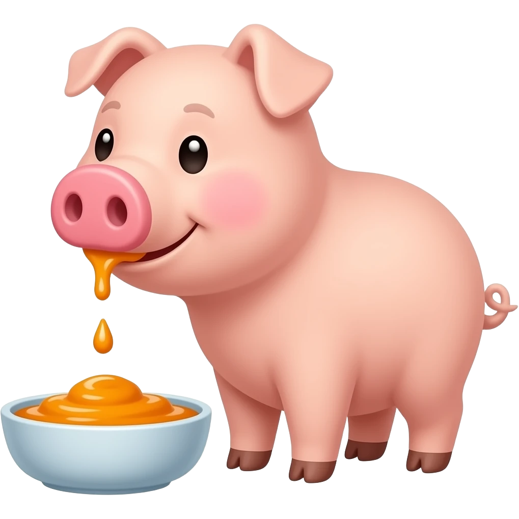 The cartoon pig eats slop from a bowl emoji