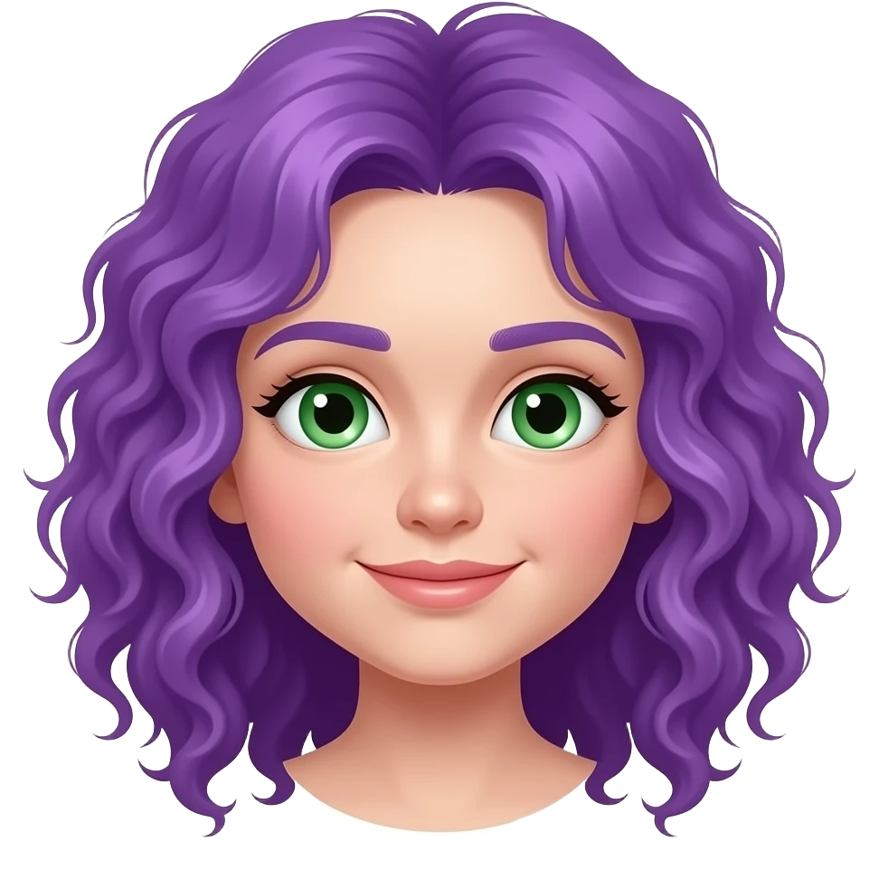 white girl with curly purple hair and green eyes emoji