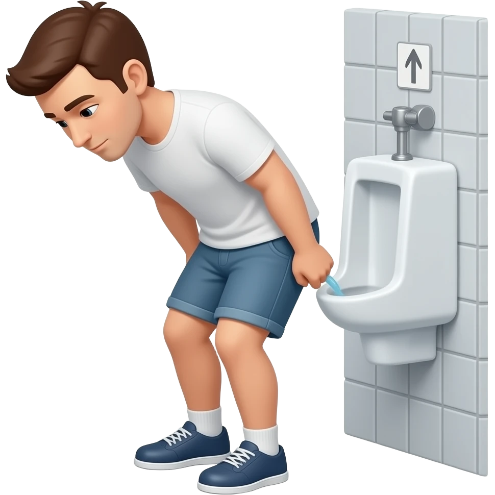 Erstelle ein Bild von einem urinal in einem öffentlichen WC, einem Mann der vor einer urinal steht und uriniert emoji