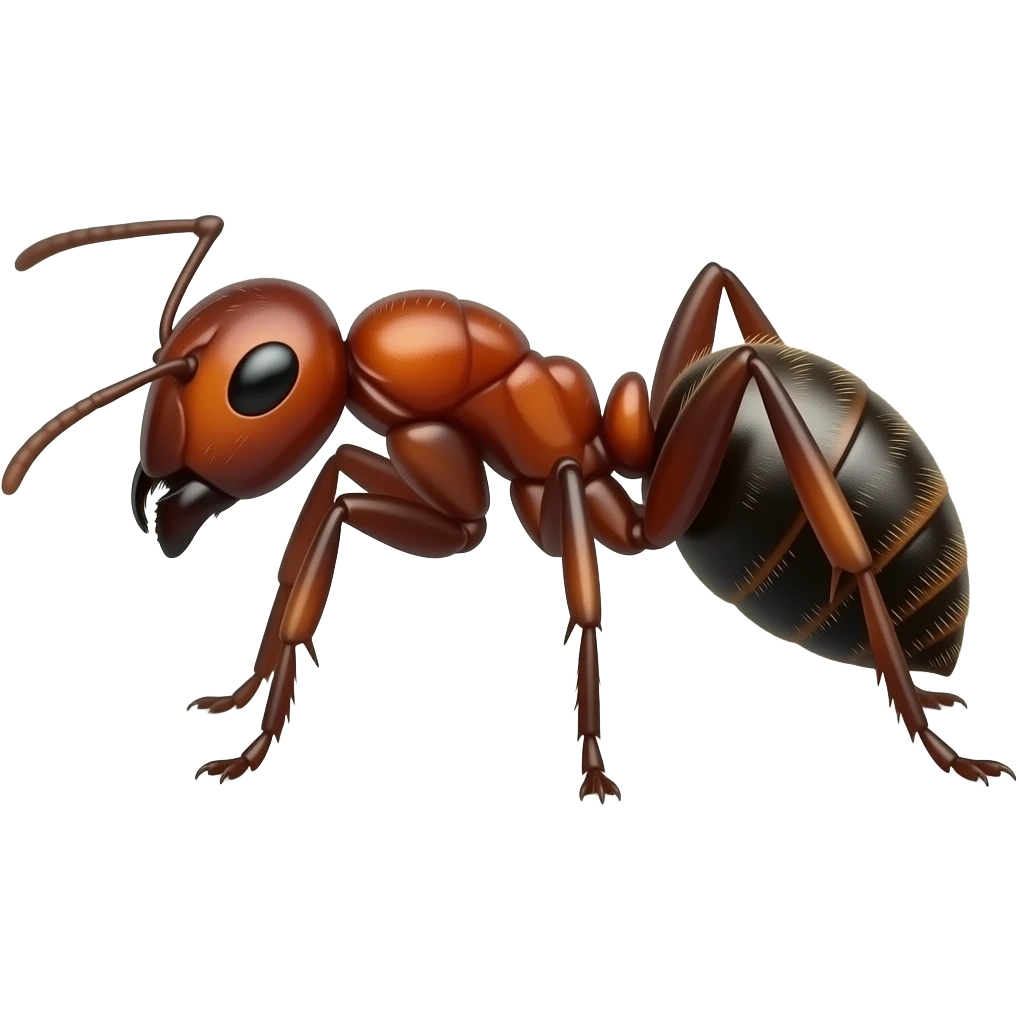 A red moderately muscular ant, cartoon style emoji