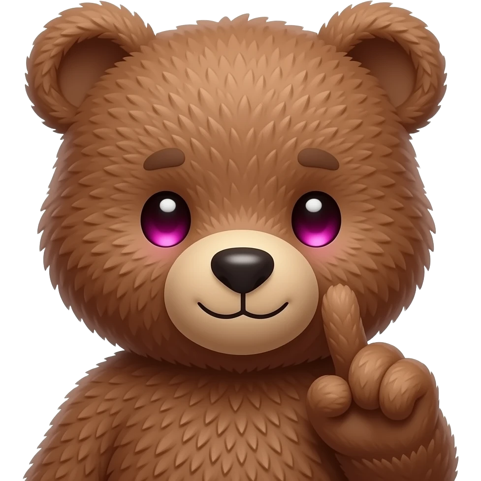 A brown teddy bear half body looking sideways as a male bear, he shy and looking down. He is also touching his index finger with each other and pink glow under eyes just like an anime character. He is also slightly smiling. emoji