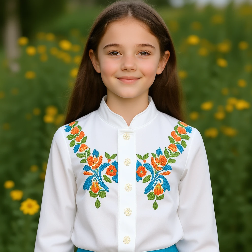 Girl in a Ukrainian white embroidered shirt emoji