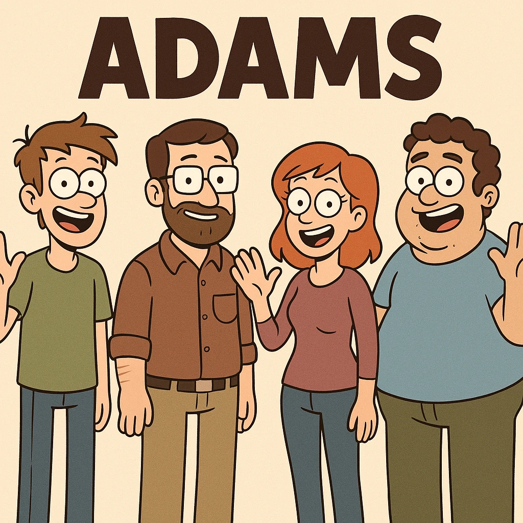 four cartoon style Adams in a row, waving emoji